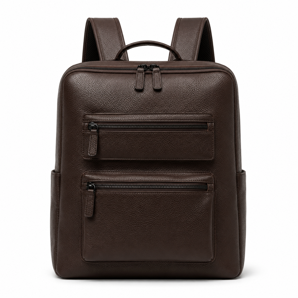Zaino in pelle marrone con tasche frontali