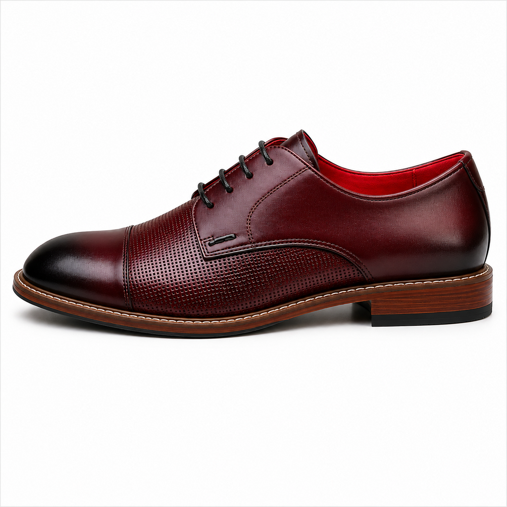 Scarpe Eleganti Uomo Bordeaux con Punta Cap Toe Traforata