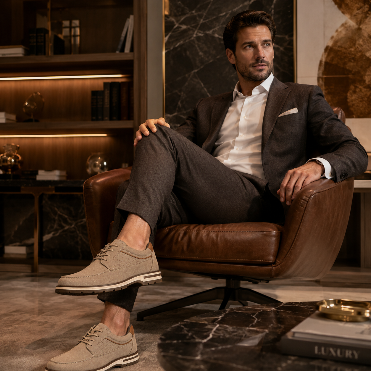 Scarpe Casual Eleganti Uomo Beige Sabbia con Suola Comfort Multistrato