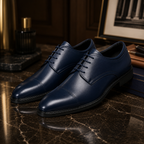 Scarpe Uomo Classiche Oxford Blu Navy con Punta Cap Toe