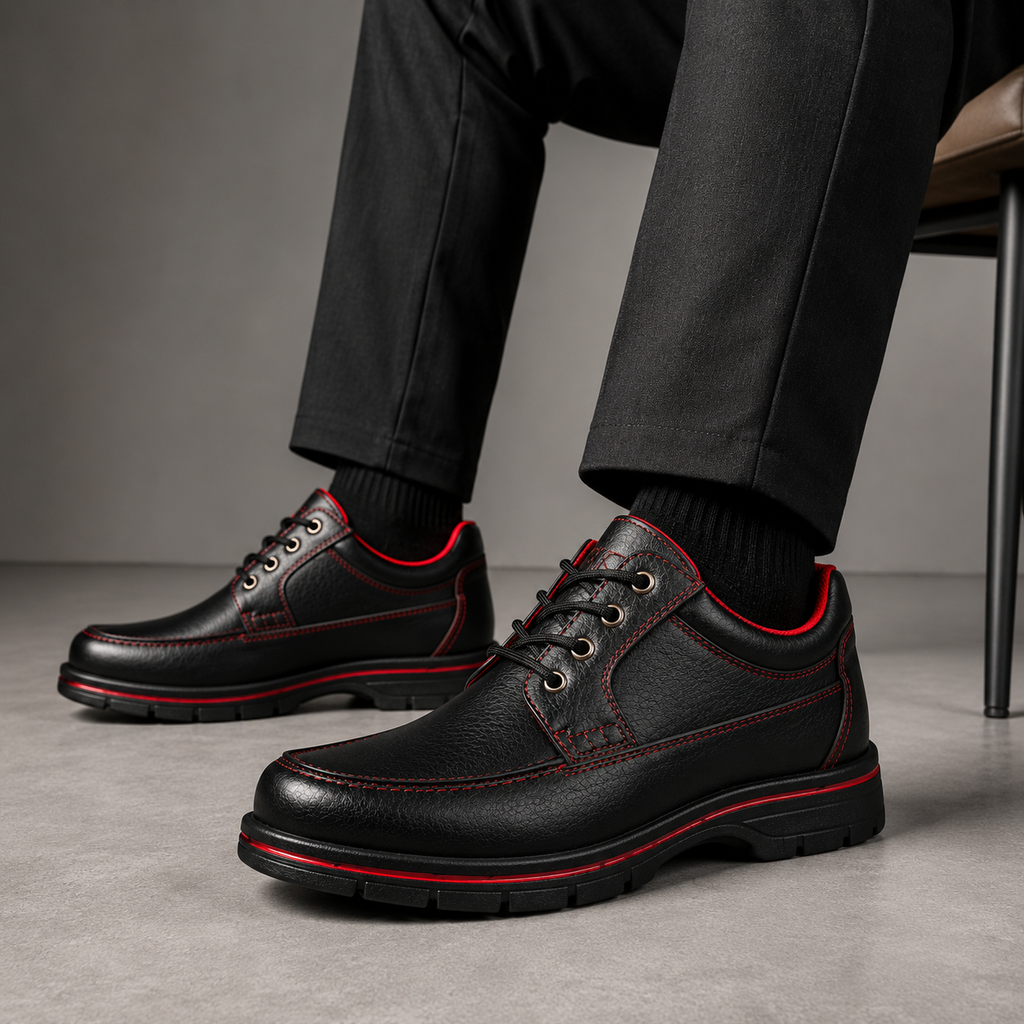 Scarpe Uomo Casual Sportive Nere con Dettagli Rossi e Suola Antiscivolo