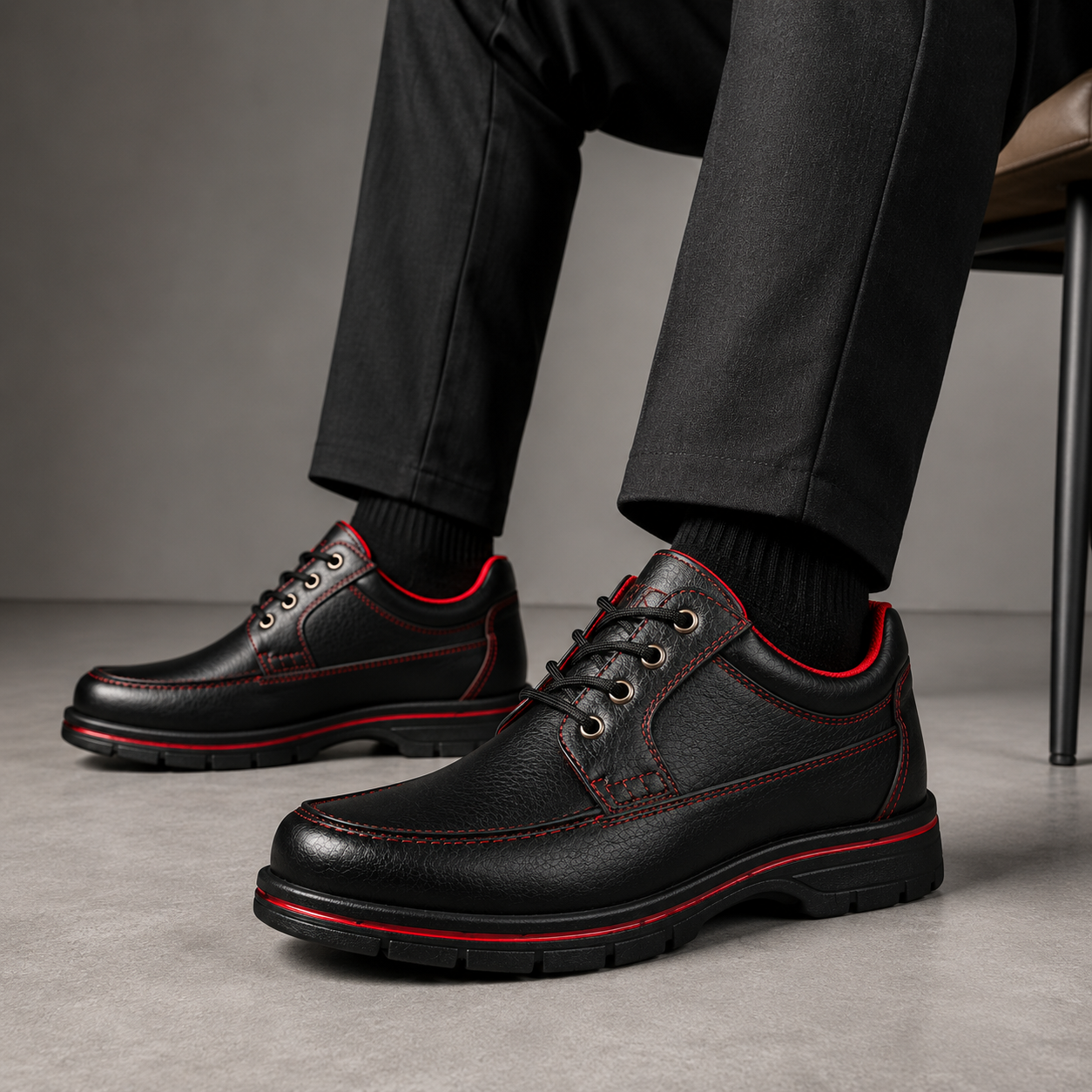 Scarpe Uomo Casual Sportive Nere con Dettagli Rossi e Suola Antiscivolo