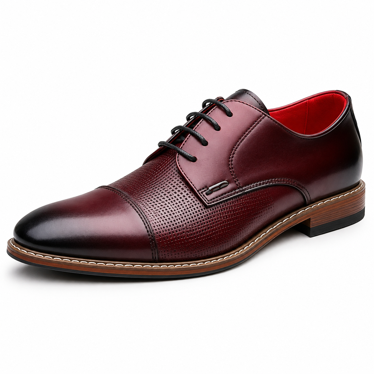 Scarpe Eleganti Uomo Bordeaux con Punta Cap Toe Traforata