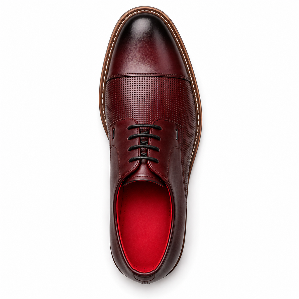 Scarpe Eleganti Uomo Bordeaux con Punta Cap Toe Traforata