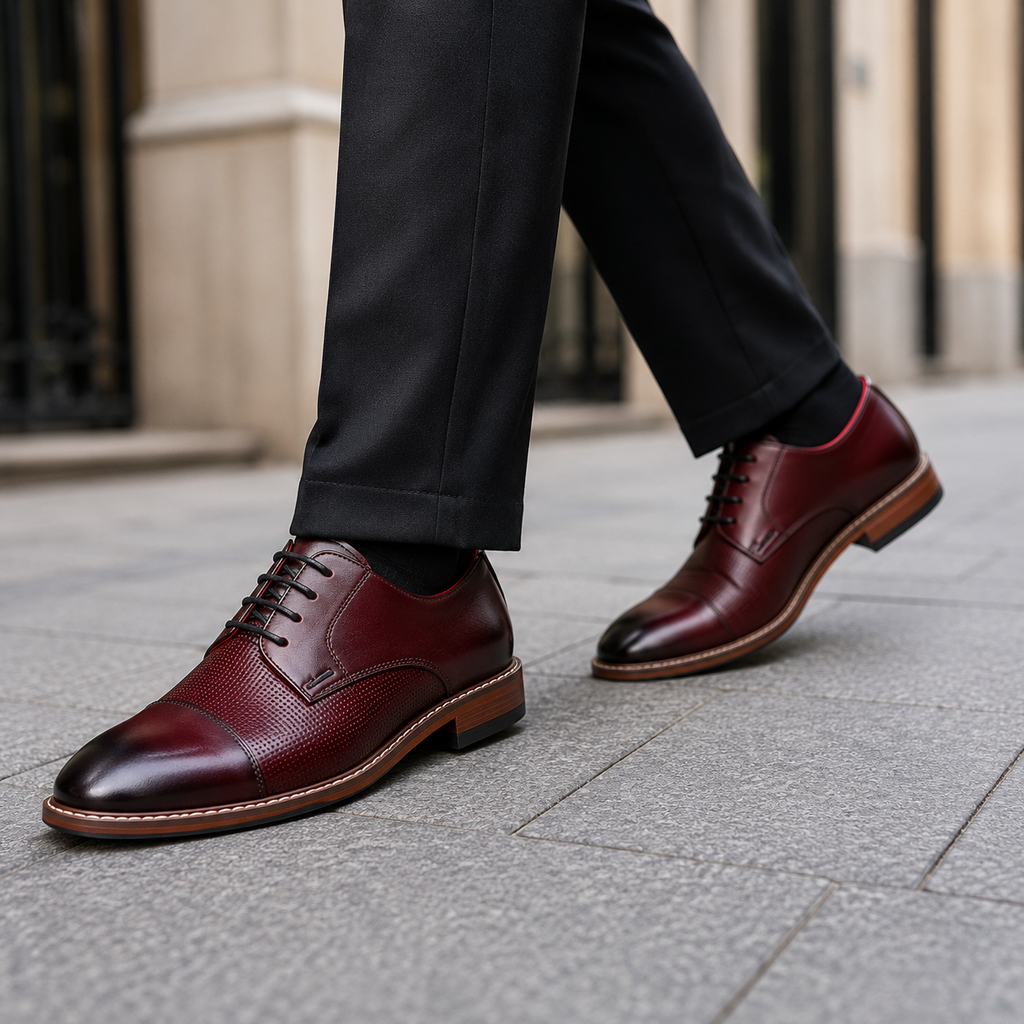 Scarpe Eleganti Uomo Bordeaux con Punta Cap Toe Traforata