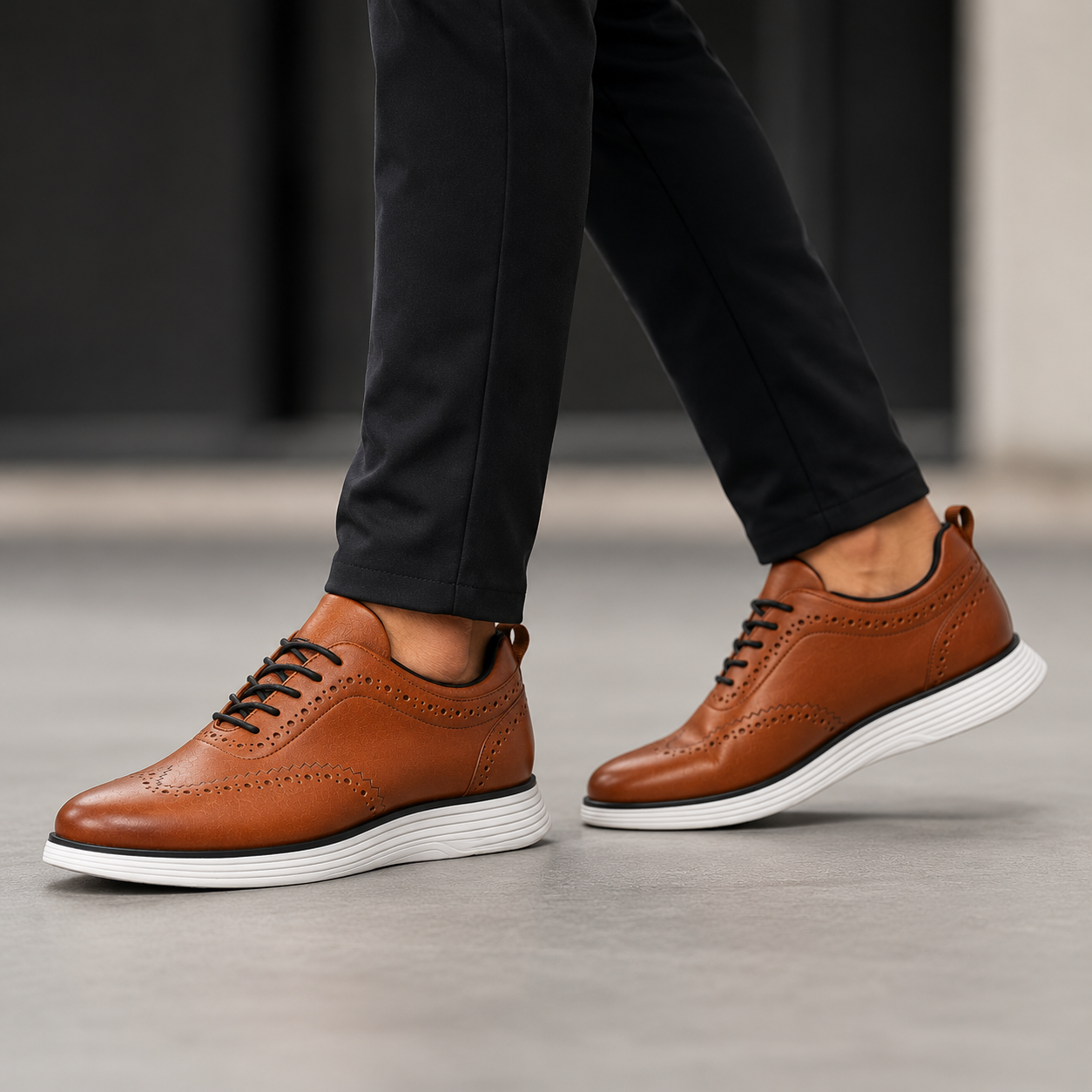 Scarpe Uomo Brogue Casual Marrone con Suola Comfort Bianca