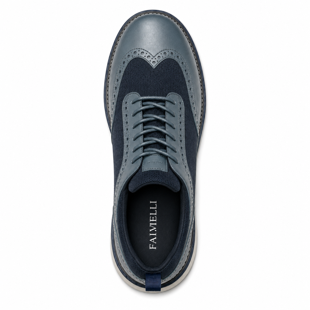 Scarpe Uomo Casual Business Blu e Grigio con Suola Comfort Bianca
