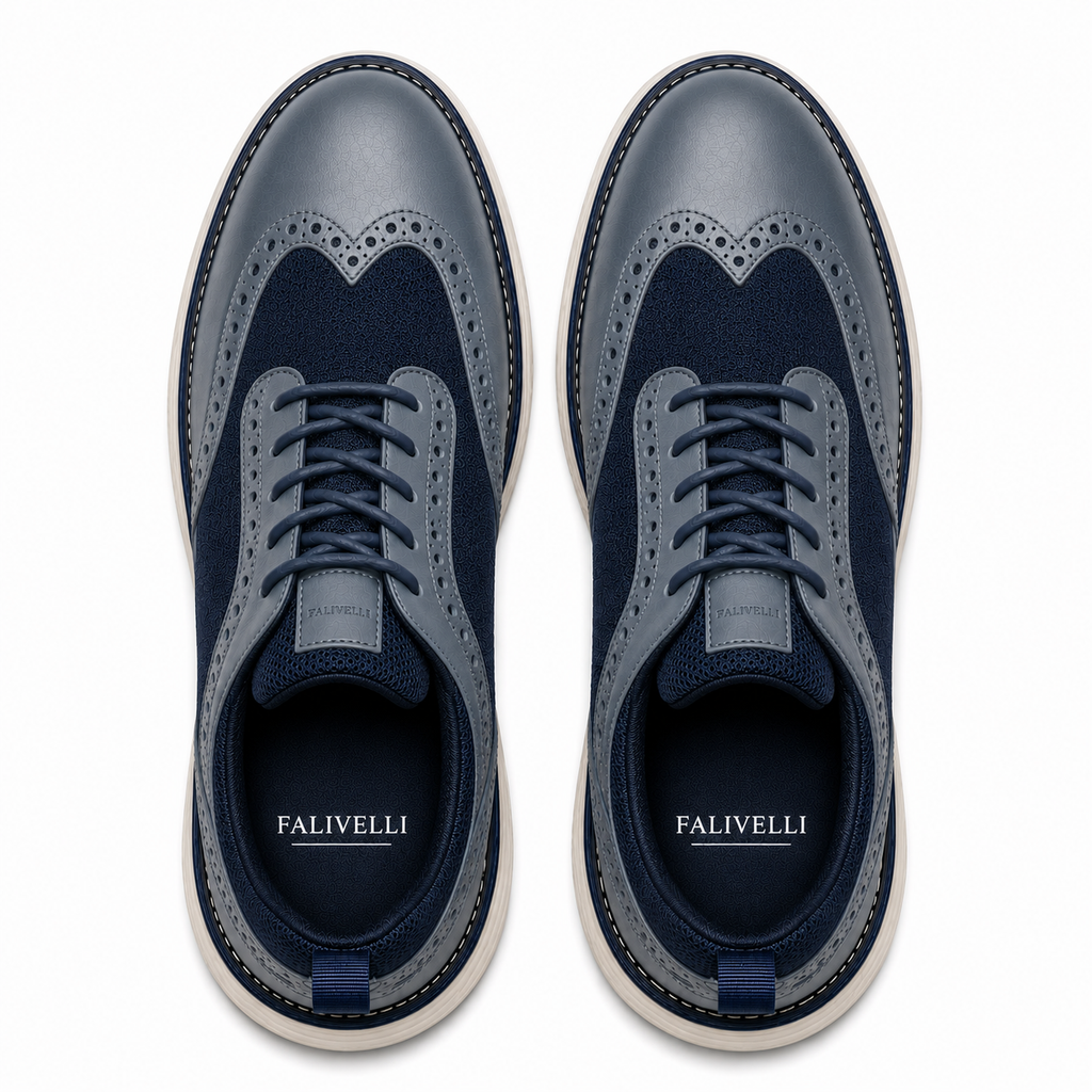 Scarpe Uomo Casual Business Blu e Grigio con Suola Comfort Bianca