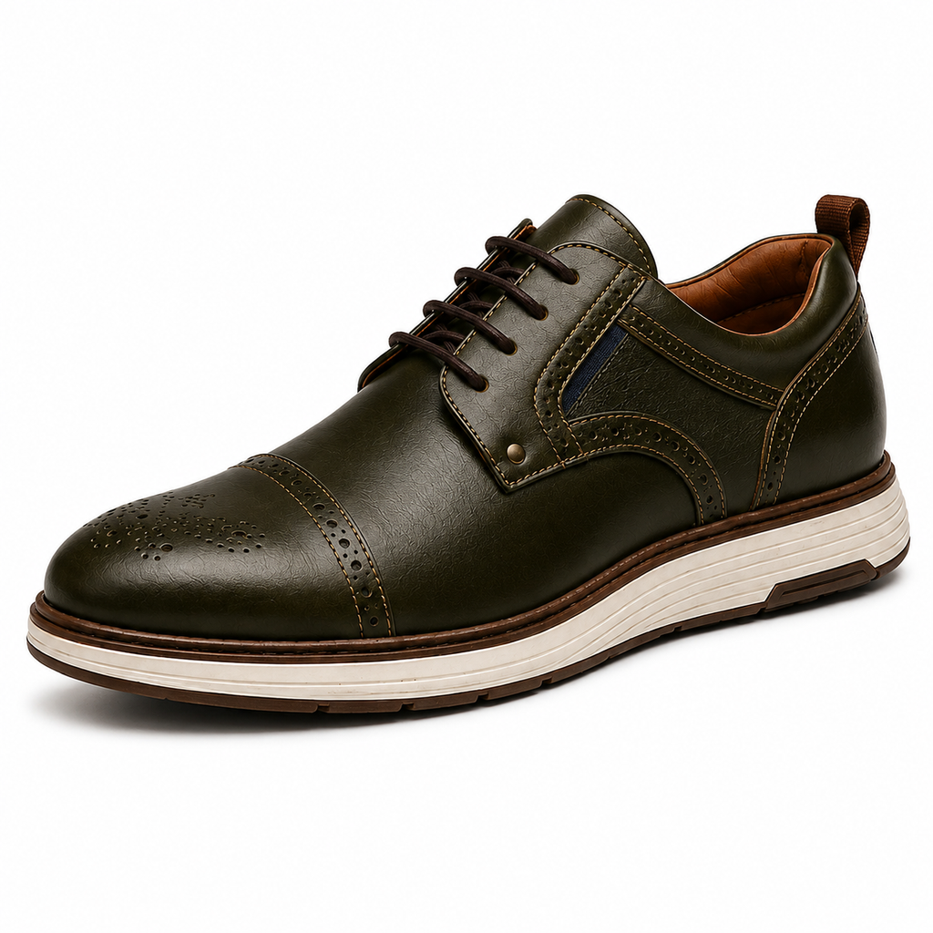 Scarpe Uomo Casual Business Verde Oliva con Suola Comfort Bianca