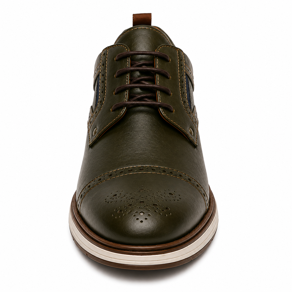 Scarpe Uomo Casual Business Verde Oliva con Suola Comfort Bianca