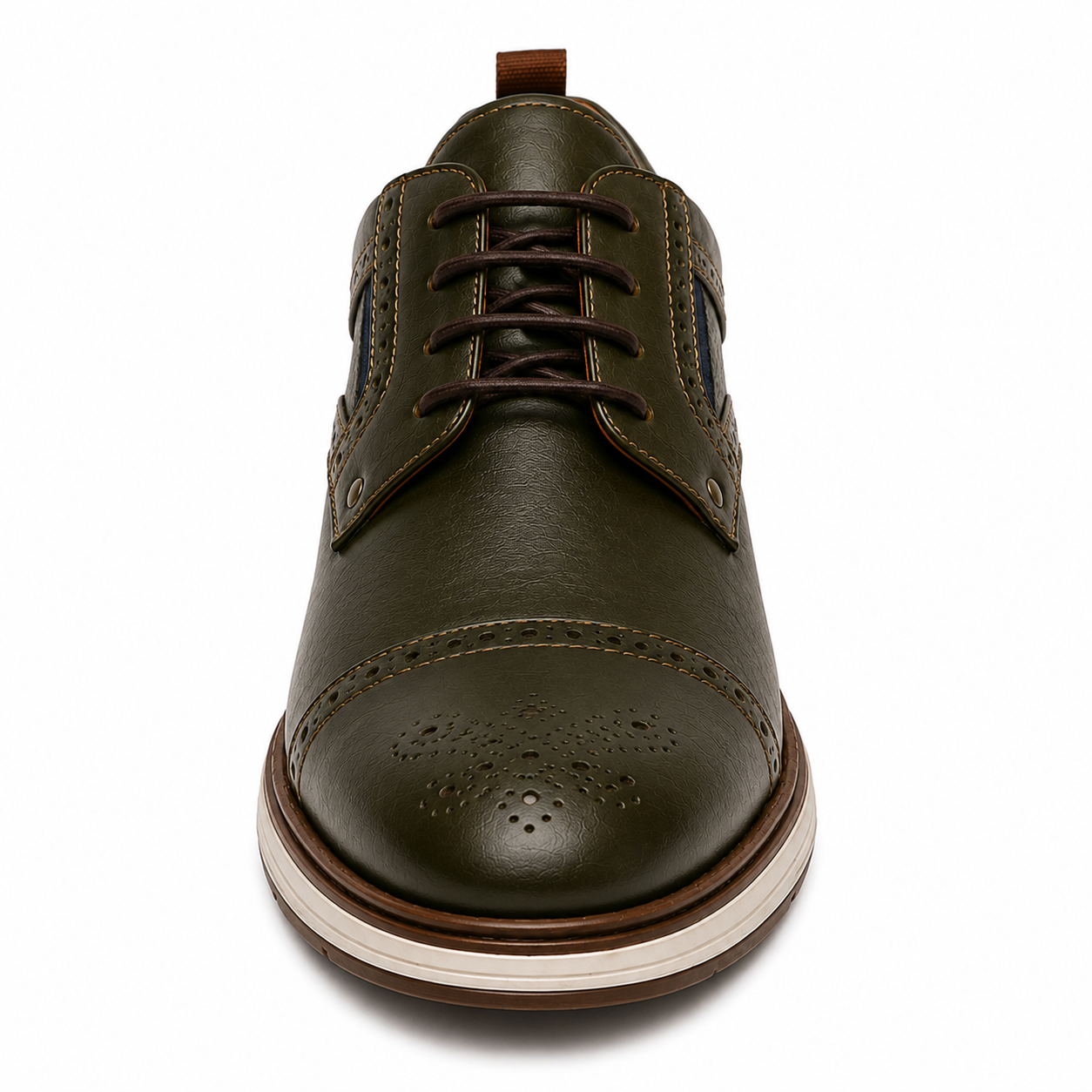 Scarpe Uomo Casual Business Verde Oliva con Suola Comfort Bianca