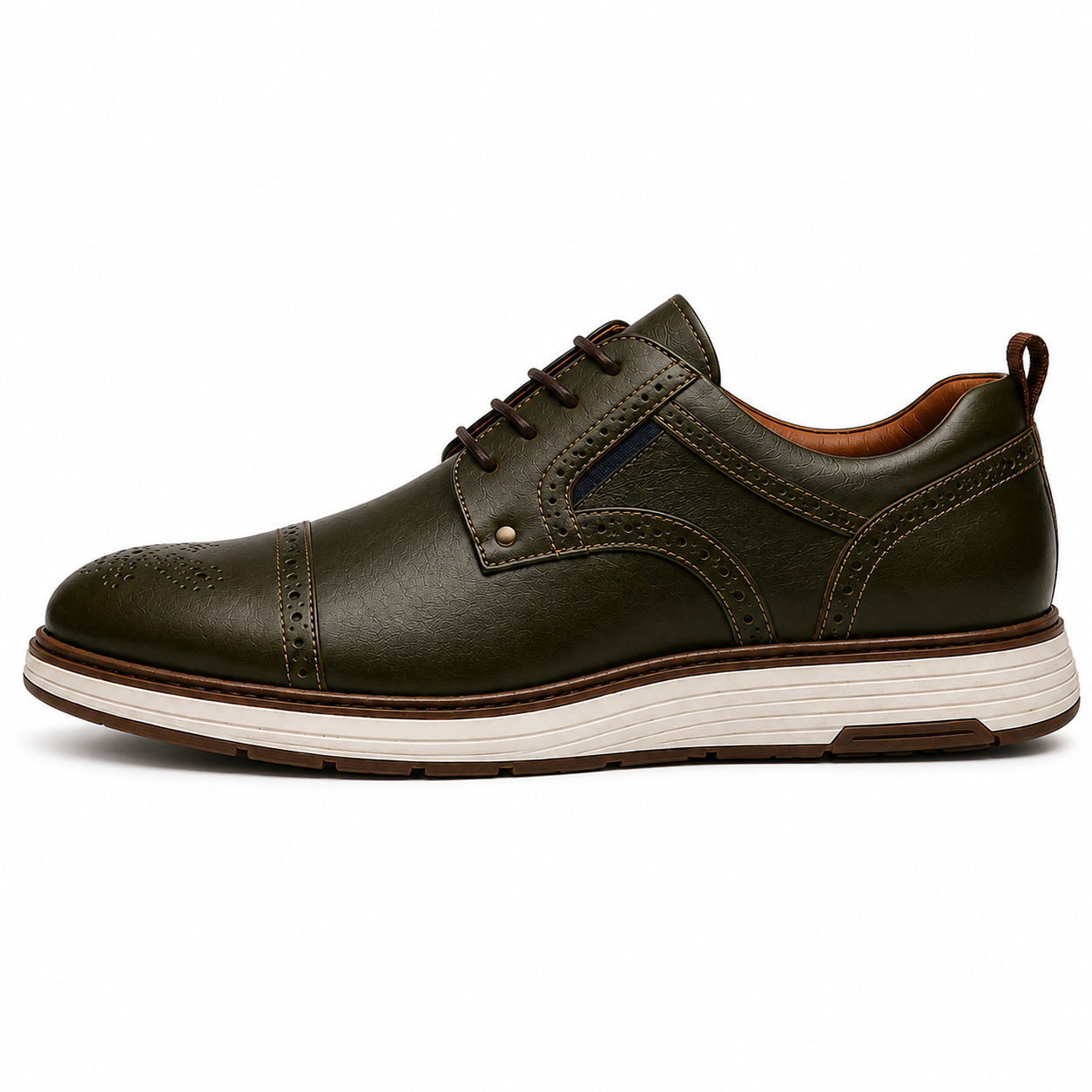 Scarpe Uomo Casual Business Verde Oliva con Suola Comfort Bianca