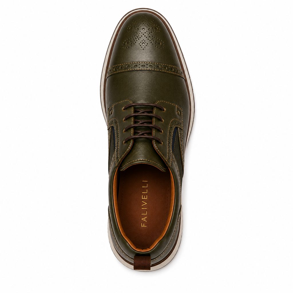 Scarpe Uomo Casual Business Verde Oliva con Suola Comfort Bianca