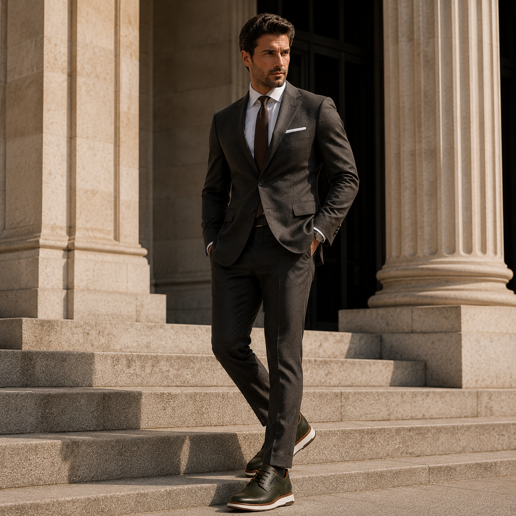 Scarpe Uomo Casual Business Verde Oliva con Suola Comfort Bianca