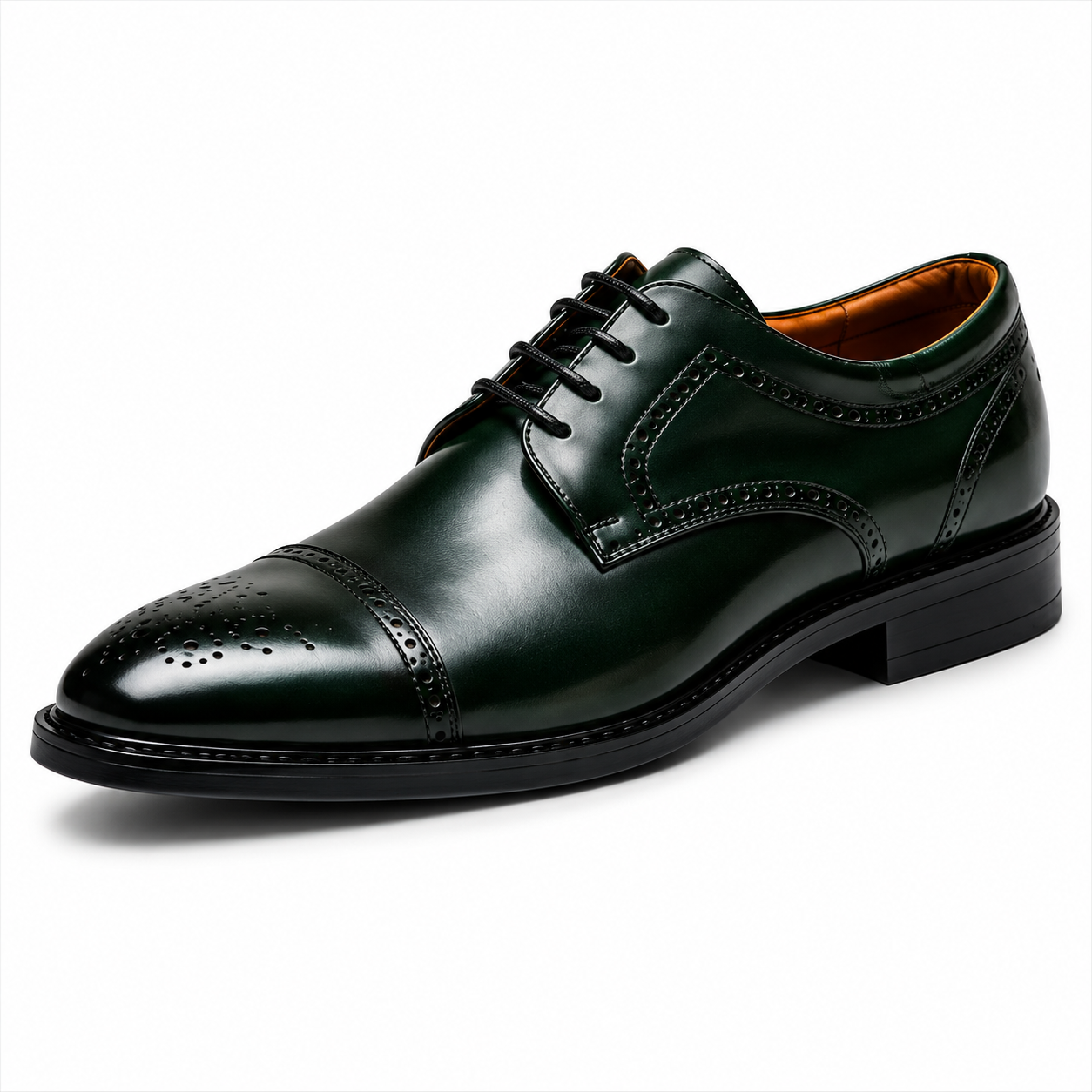 Scarpe Eleganti Uomo Derby Verde Scuro Lucido