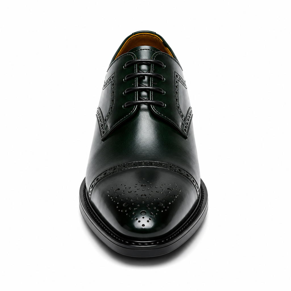 Scarpe Eleganti Uomo Derby Verde Scuro Lucido