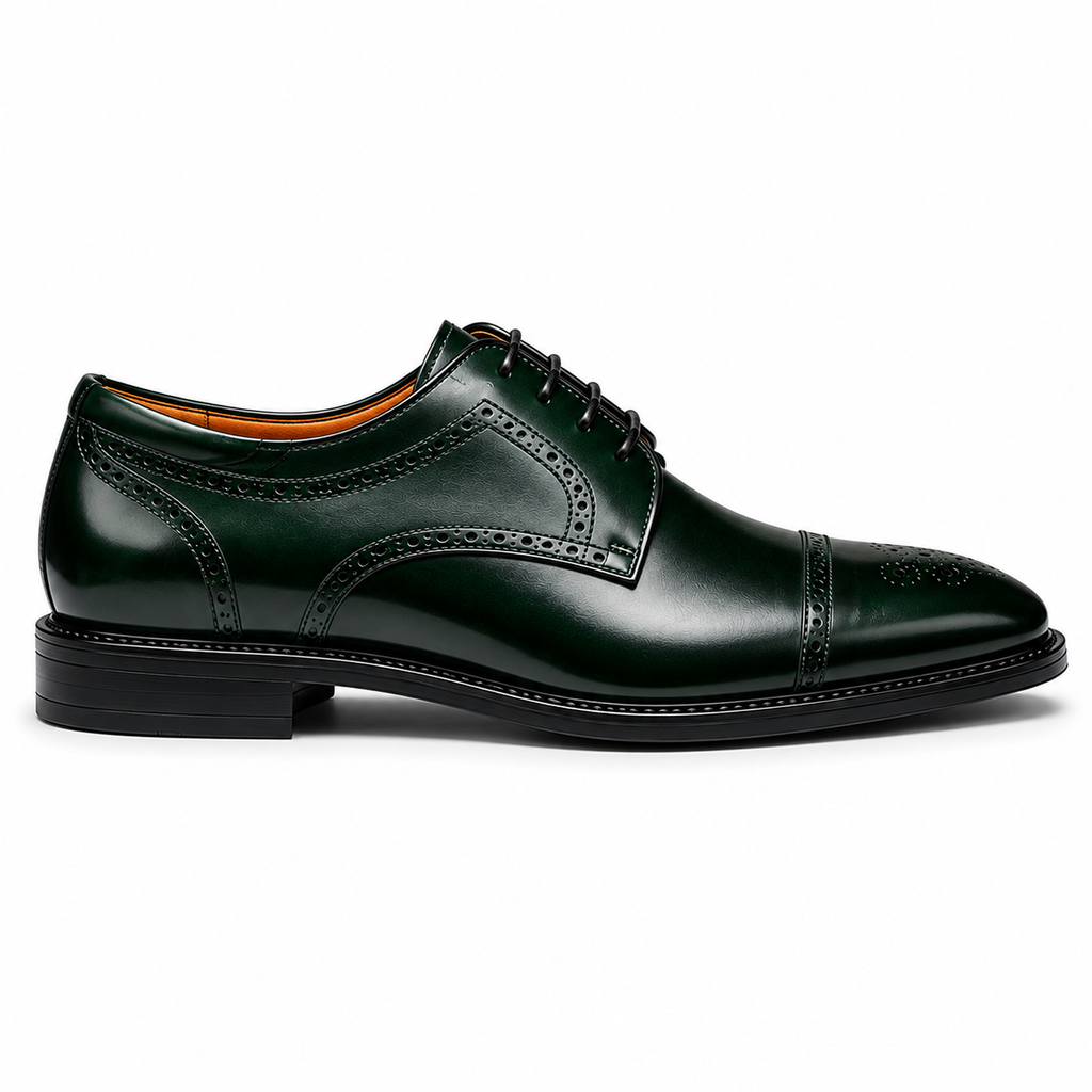 Scarpe Eleganti Uomo Derby Verde Scuro Lucido