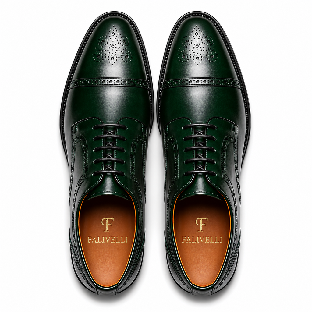 Scarpe Eleganti Uomo Derby Verde Scuro Lucido