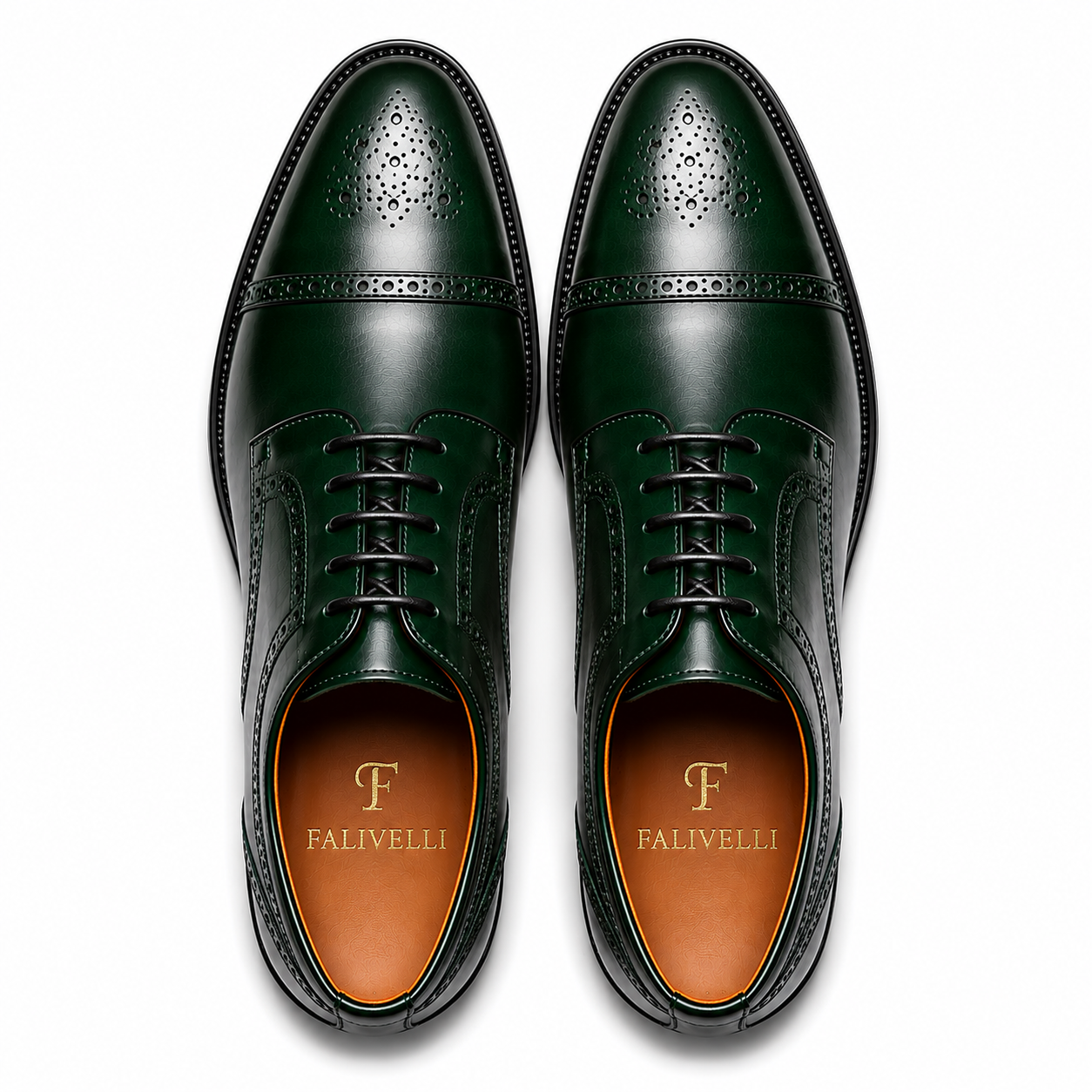 Scarpe Eleganti Uomo Derby Verde Scuro Lucido
