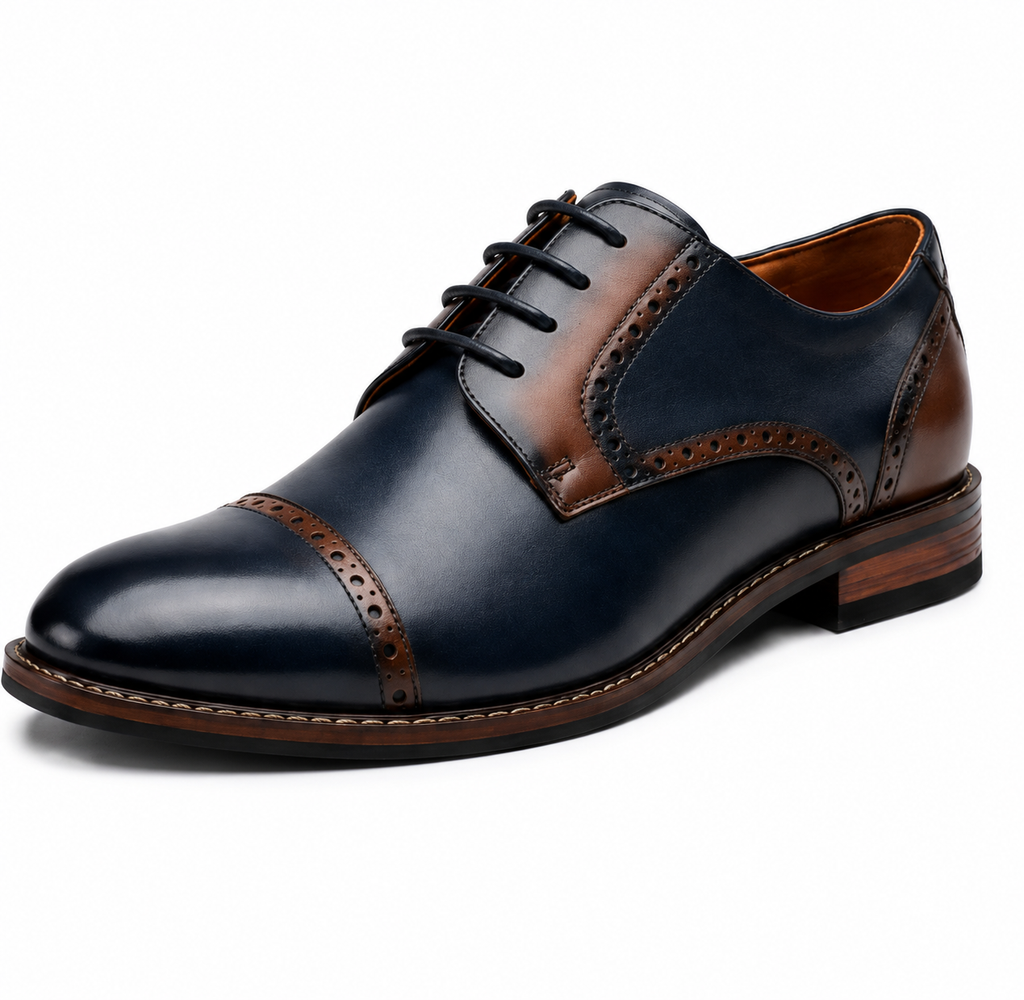 Scarpe Derby Eleganti Uomo Blu Navy e Marrone con Dettagli Brogue