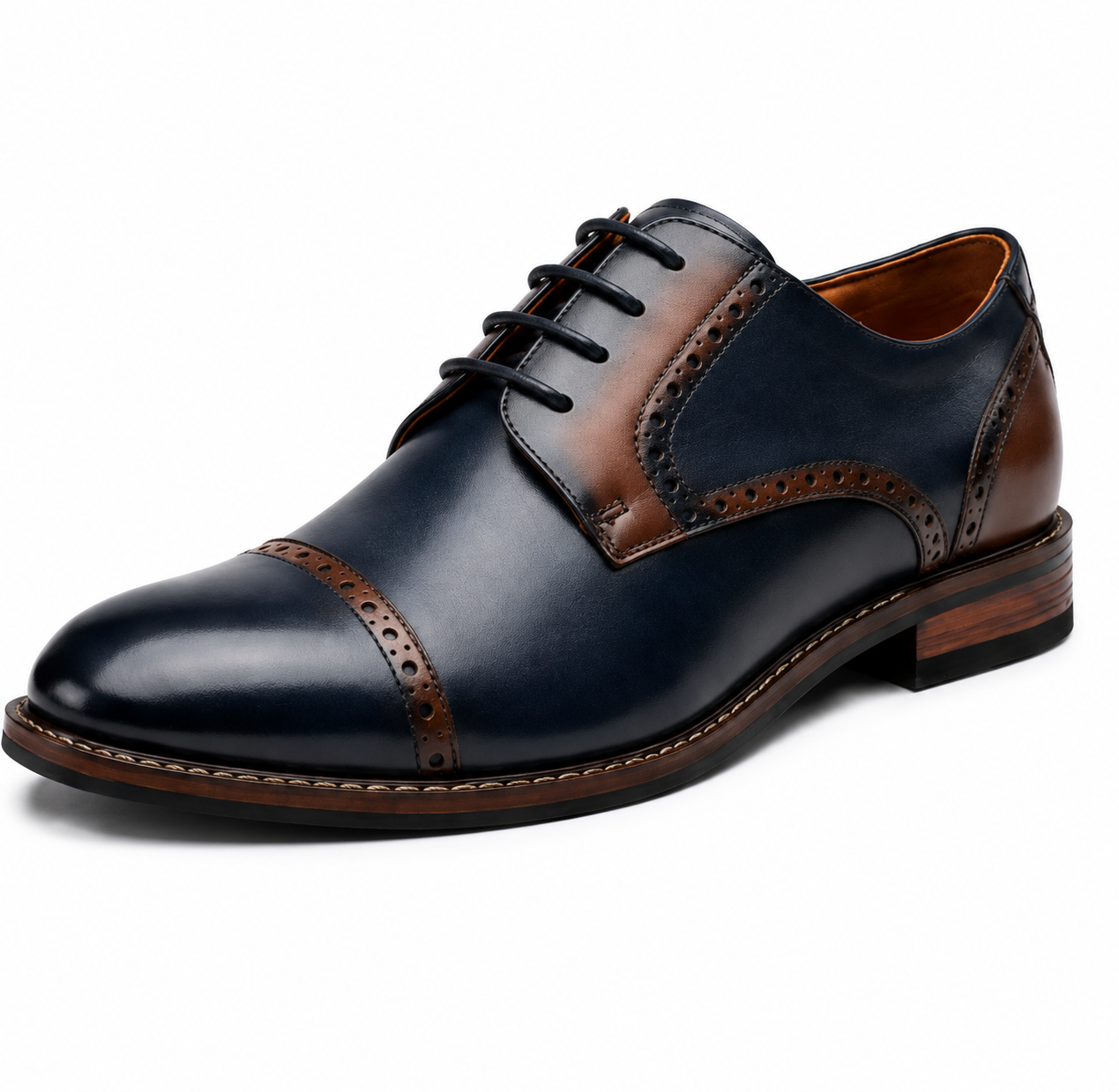 Scarpe Derby Eleganti Uomo Blu Navy e Marrone con Dettagli Brogue
