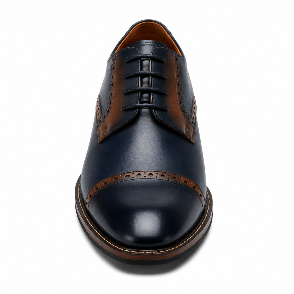 Scarpe Derby Eleganti Uomo Blu Navy e Marrone con Dettagli Brogue