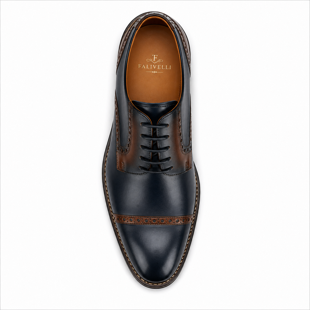 Scarpe Derby Eleganti Uomo Blu Navy e Marrone con Dettagli Brogue