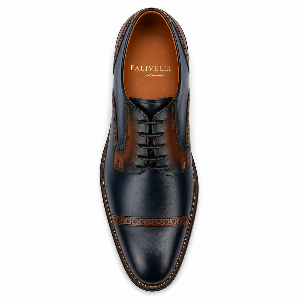 Scarpe Derby Eleganti Uomo Blu Navy e Marrone con Dettagli Brogue