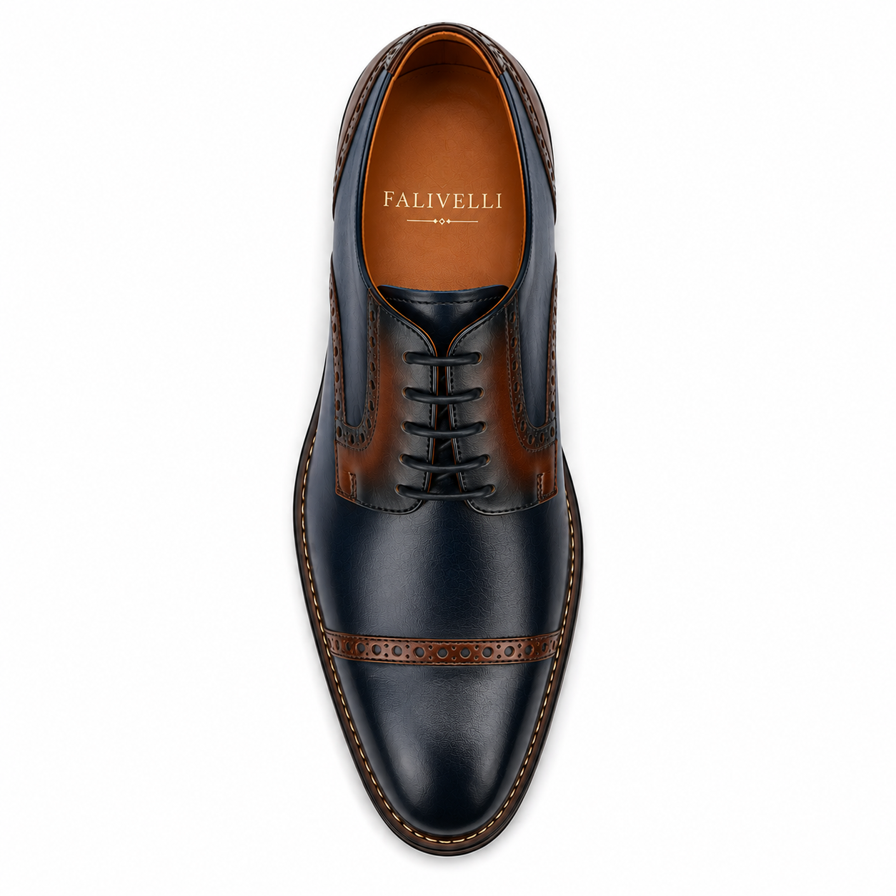 Scarpe Derby Eleganti Uomo Blu Navy e Marrone con Dettagli Brogue
