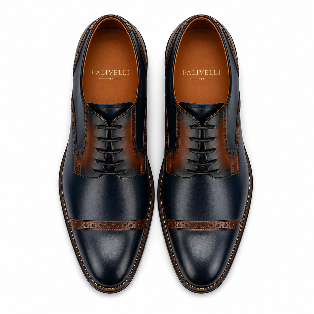 Scarpe Derby Eleganti Uomo Blu Navy e Marrone con Dettagli Brogue