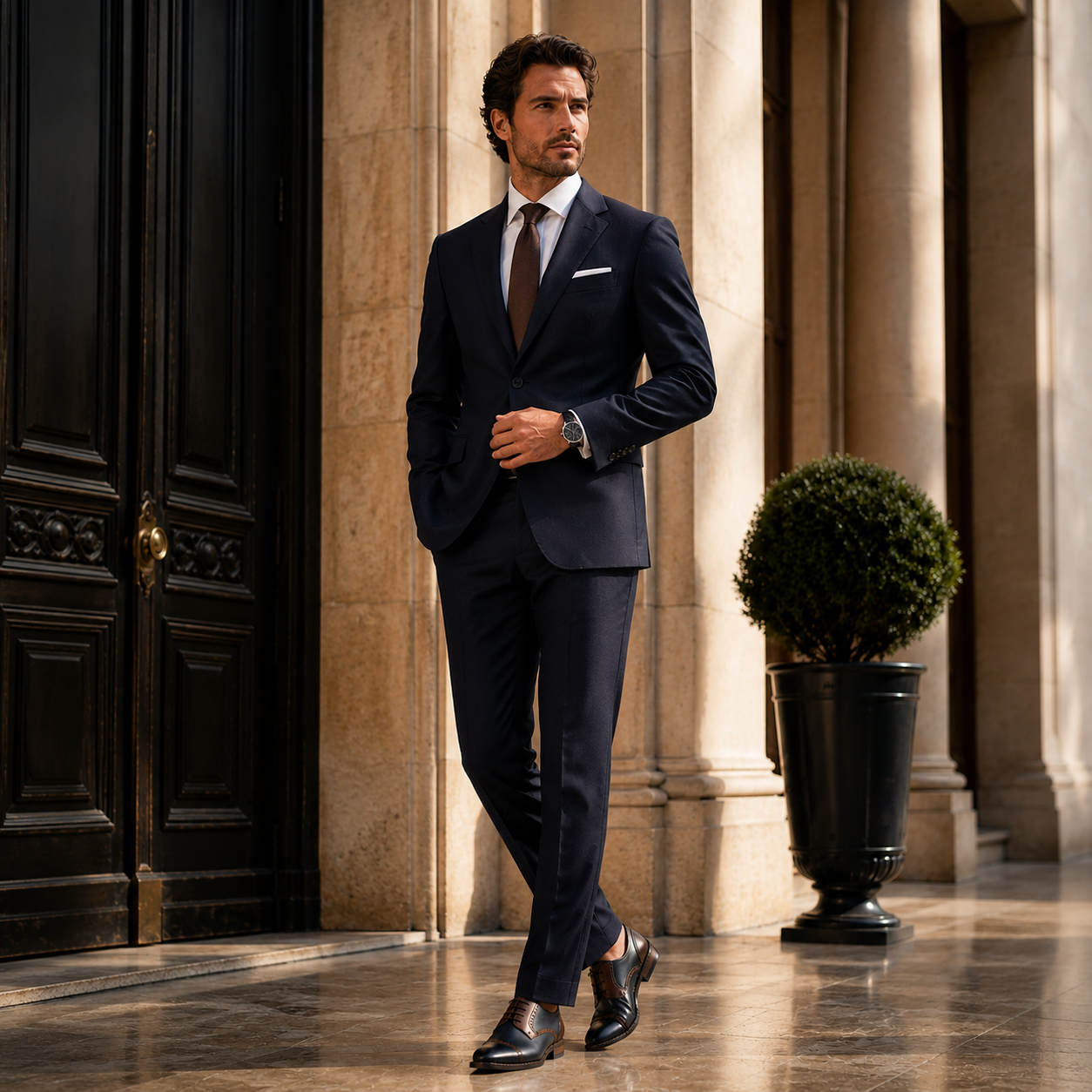 Scarpe Derby Eleganti Uomo Blu Navy e Marrone con Dettagli Brogue