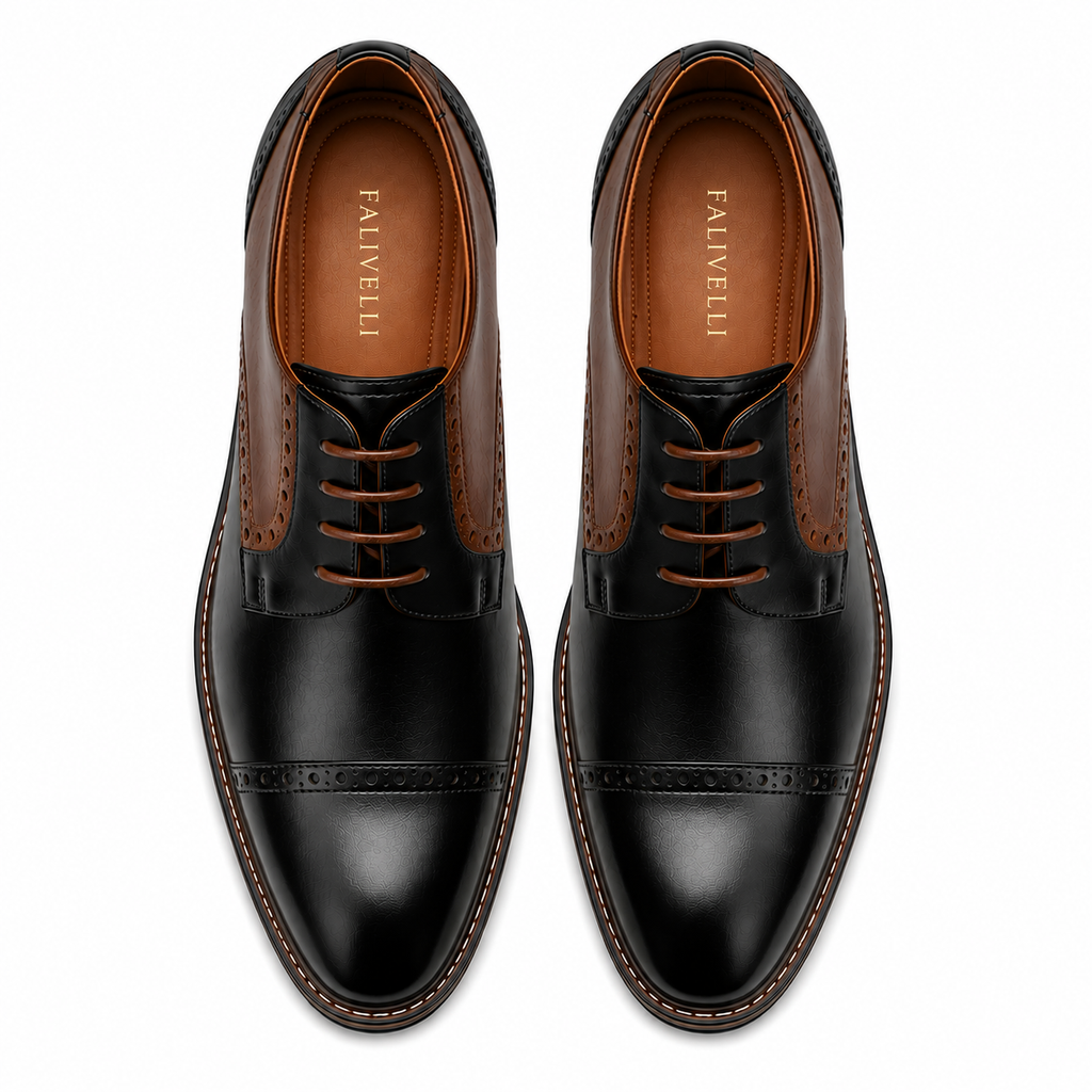Scarpe Oxford Eleganti Uomo Nero e Marrone con Dettagli Brogue