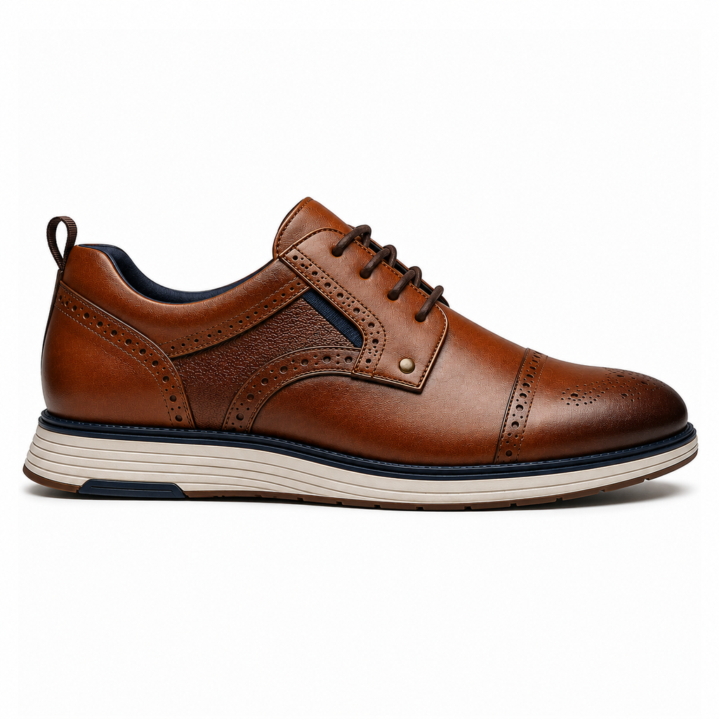 Scarpe Brogue Casual Uomo Marrone con Suola Comfort Bicolore