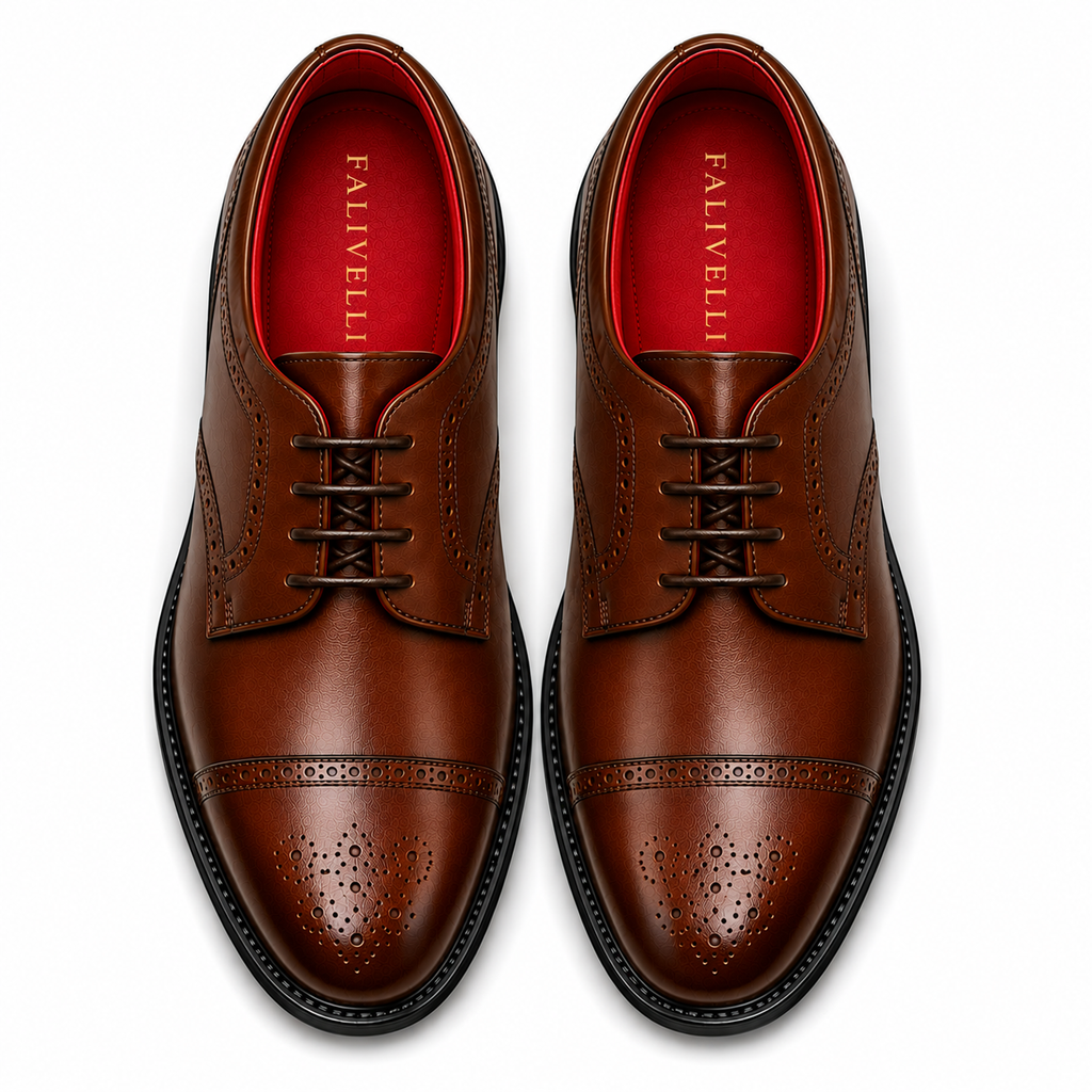Scarpe Derby Eleganti Uomo Marrone con Interno Rosso Premium