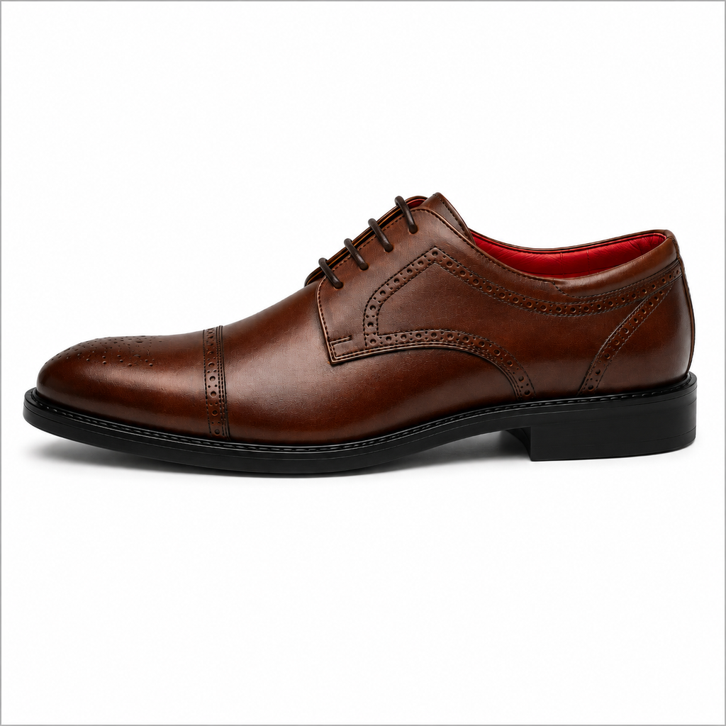Scarpe Derby Eleganti Uomo Marrone con Interno Rosso Premium