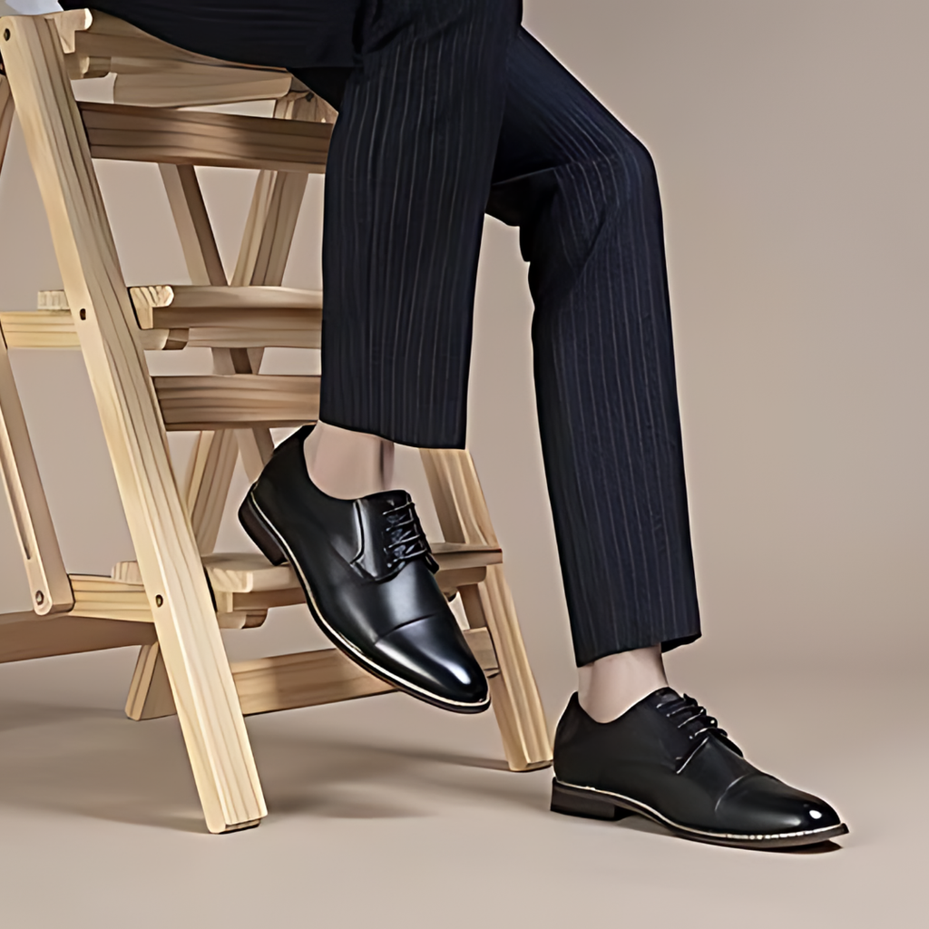 Scarpe Eleganti da Uomo Nere con Punta Cap Toe
