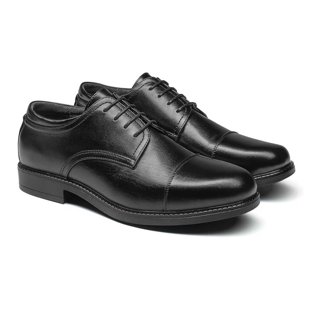 Stringate Classiche in Pelle Sintetica Nera, Suola TPE Antiscivolo