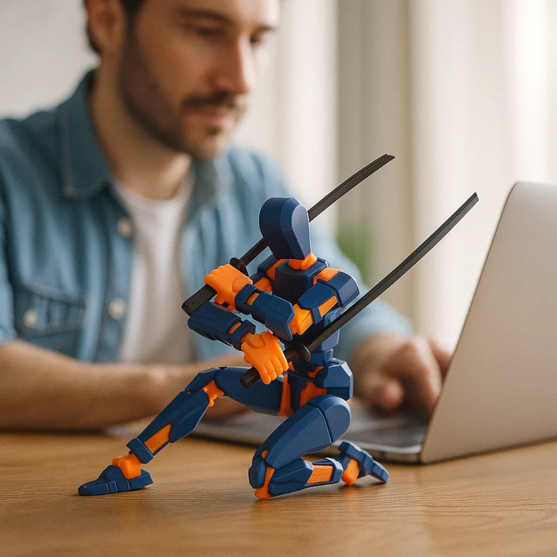 Action figure mech stampata in 3D con articolazioni multiple