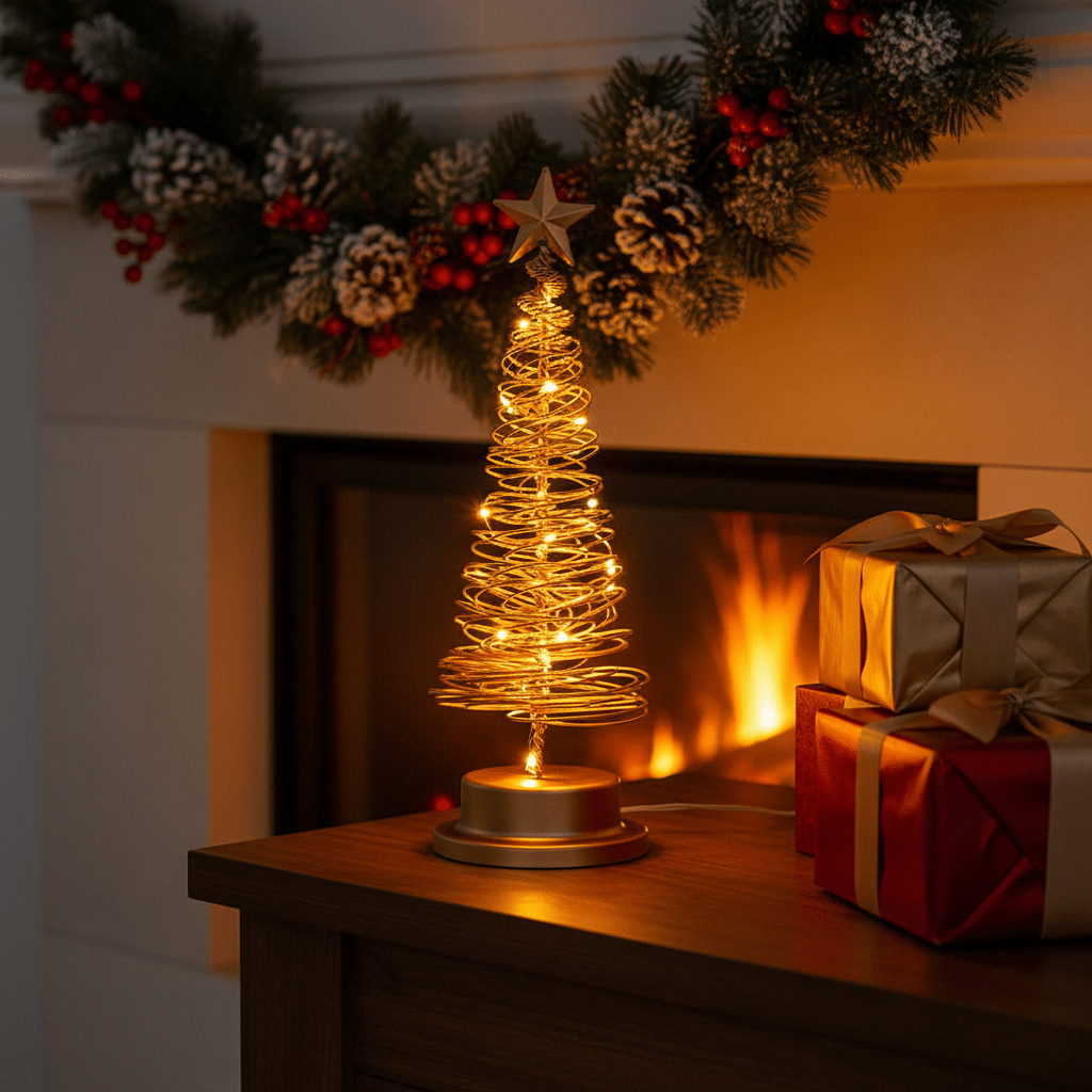 Albero di Natale LED a spirale con stella luminosa (33 cm)