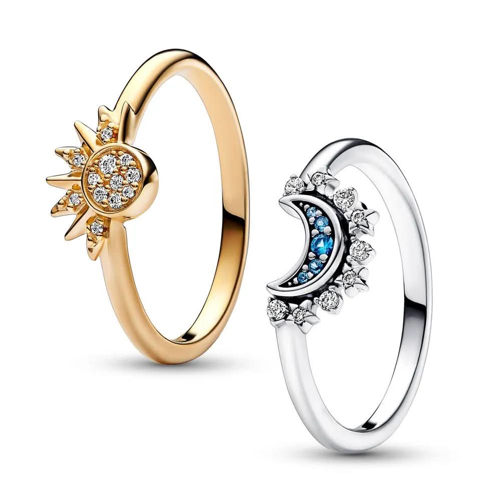 Anello in argento 925 con design luna e sole