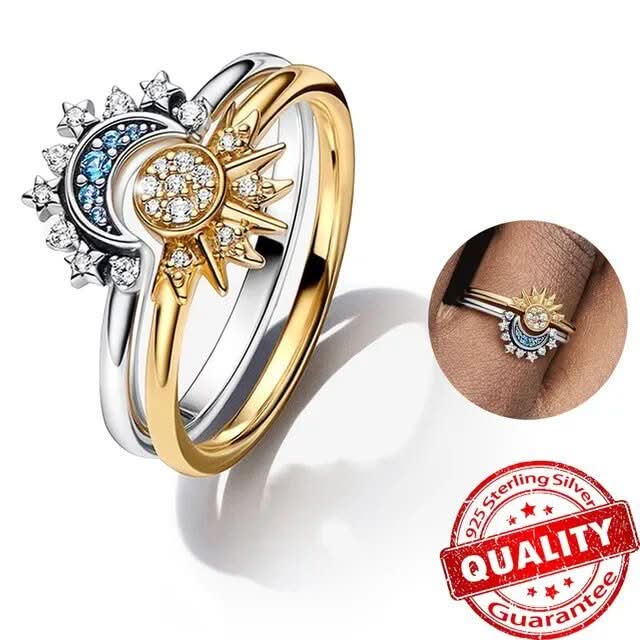 Anello in argento 925 con design luna e sole
