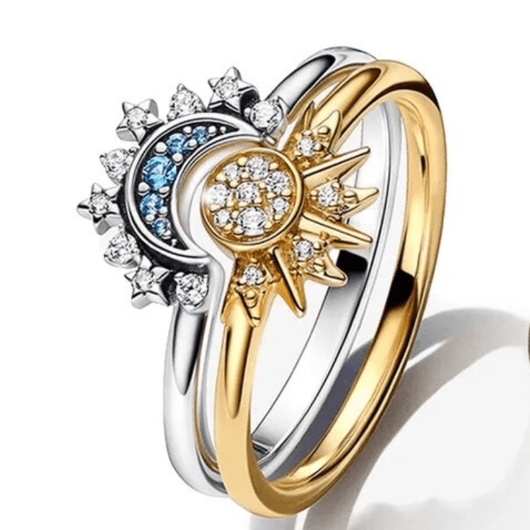 Anello in argento 925 con design luna e sole