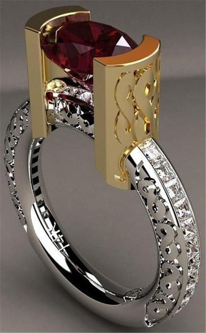 Anello vintage con pietre rosse e zirconi per donna