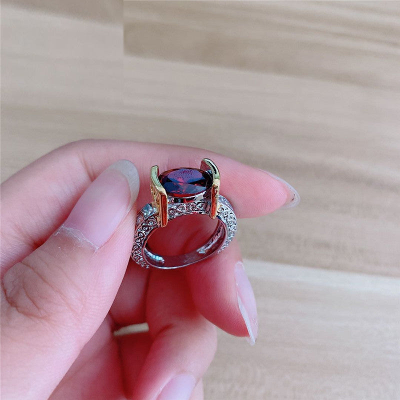 Anello vintage con pietre rosse e zirconi per donna