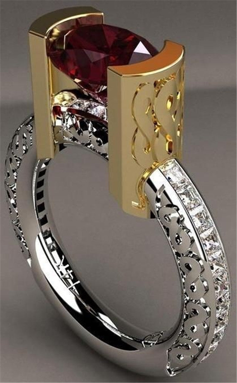 Anello vintage con pietre rosse e zirconi per donna