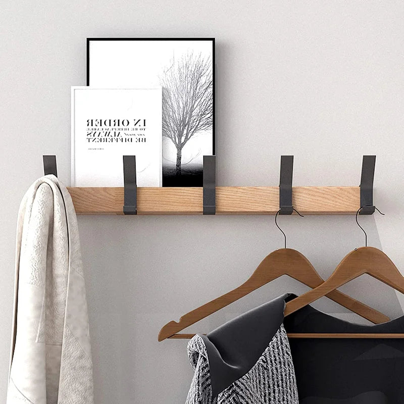 Appendiabiti da parete con ganci doppi regolabili – Linea nordica nera – Legno e alluminio – 40×7×7 cm