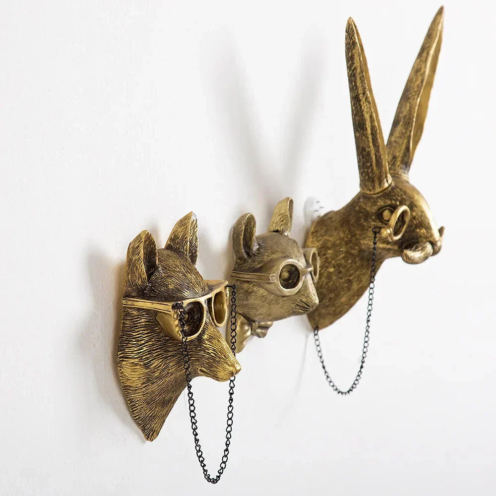 Appendiabiti da parete a forma di testa di cervo in resina effetto bronzo antico