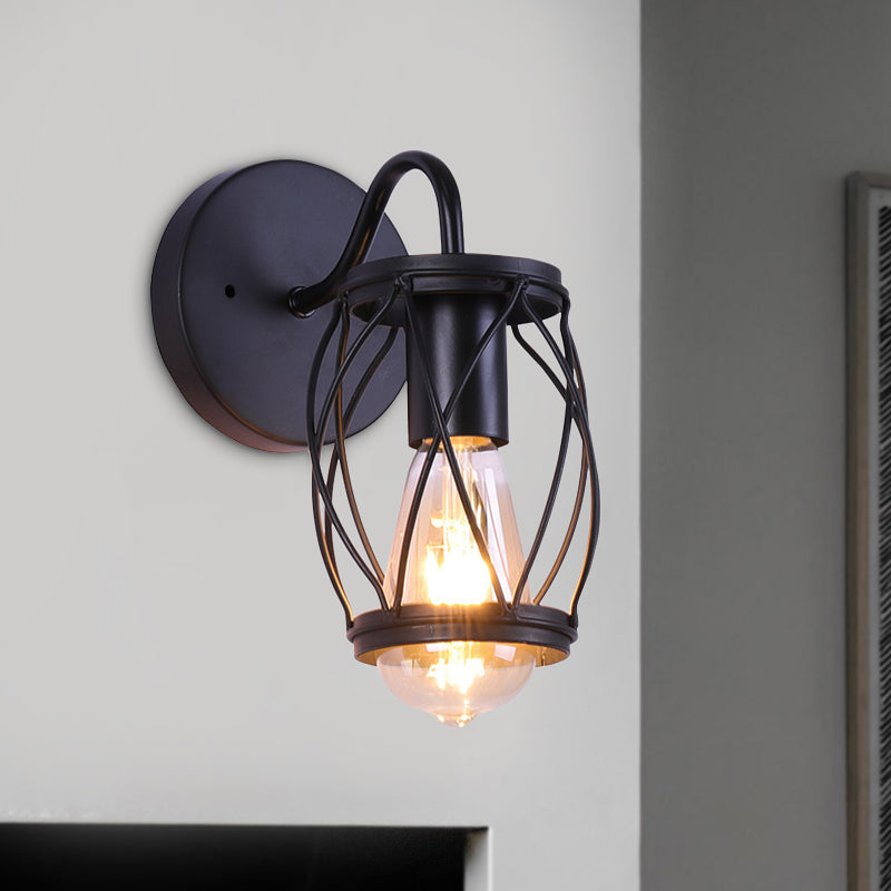 Applique da parete industriale a tamburo in metallo nero con 1 luce