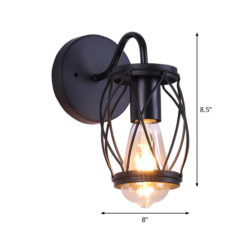 Applique da parete industriale a tamburo in metallo nero con 1 luce