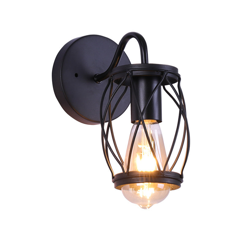 Applique da parete industriale a tamburo in metallo nero con 1 luce